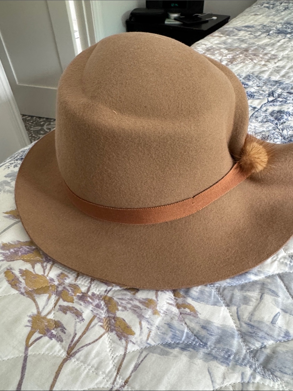 ADORA Camel Felt Fedora with Ribbon and Pom